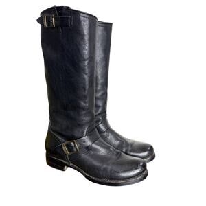 Frye Womens Size 9.5 Boots Veronica Slouch Black Leather 77605 Moto Harness